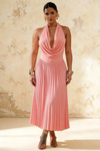 Ilene Pink Jersey Cowl Neck Midi Dress