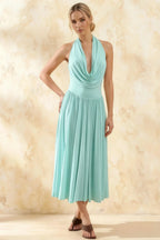 Ilene Powder Blue Jersey Cowl Neck Midi Dress