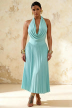 Ilene Powder Blue Jersey Cowl Neck Midi Dress