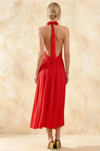 Ilene Red Jersey Cowl Neck Midi Dress