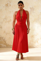 Ilene Red Jersey Cowl Neck Midi Dress