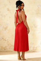 Ilene Red Jersey Cowl Neck Midi Dress