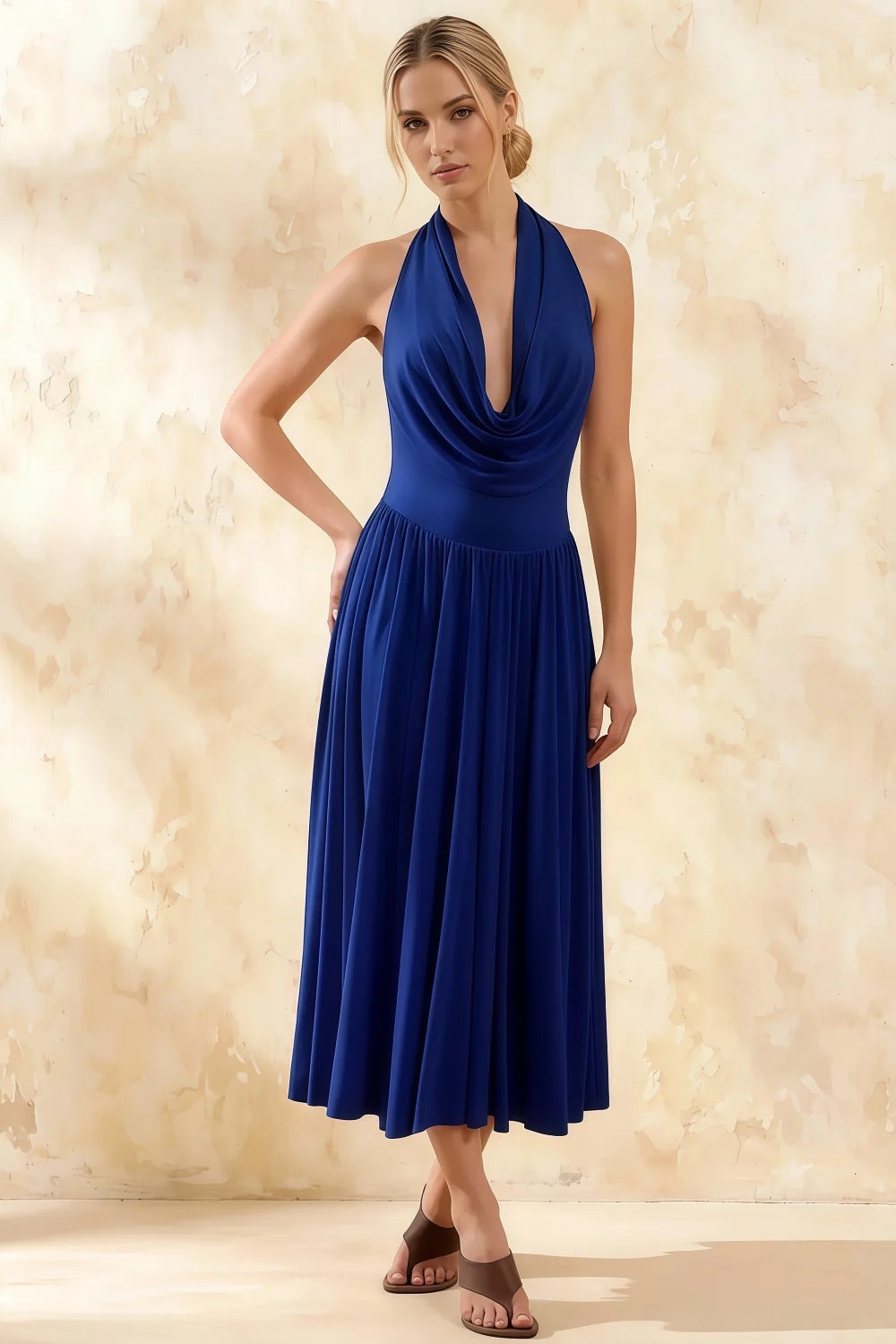 Ilene Royal Blue Jersey Cowl Neck Midi Dress Main image