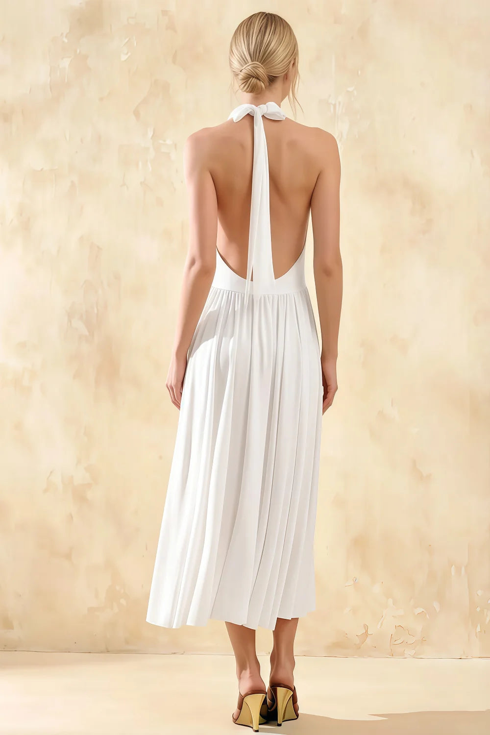 Ilene White Jersey Cowl Neck Midi Dress