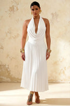 Ilene White Jersey Cowl Neck Midi Dress