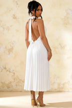 Ilene White Jersey Cowl Neck Midi Dress