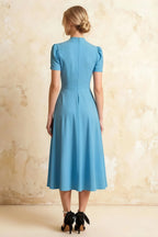 Iris Baby Blue Scuba Crepe High Neck Midi Dress