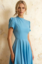 Iris Baby Blue Scuba Crepe High Neck Midi Dress