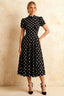 Iris Black Polka Dot High Neck Midi Dress