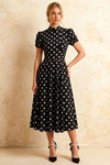 Iris Black Polka Dot High Neck Midi Dress