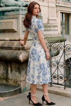 Iris Blue Floral High Neck Midi Dress