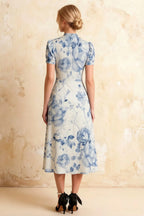 Iris Blue Floral High Neck Midi Dress