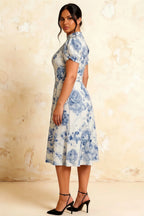 Iris Blue Floral High Neck Midi Dress