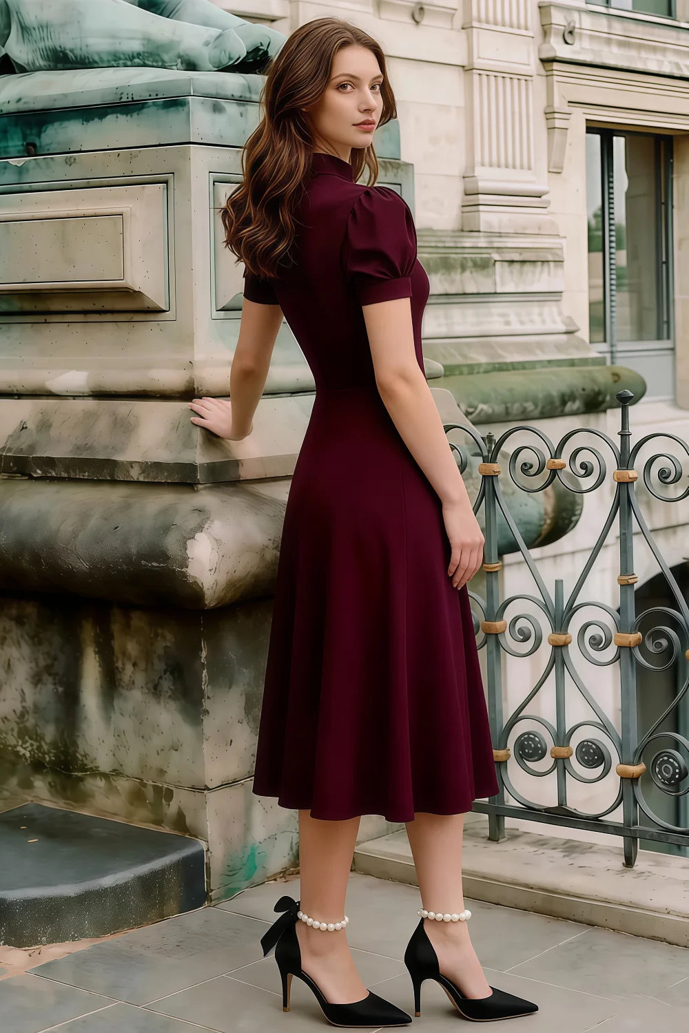 Iris Burgundy Scuba Crepe High Neck Midi Dress Secondary image