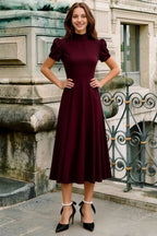 Iris Burgundy Scuba Crepe High Neck Midi Dress