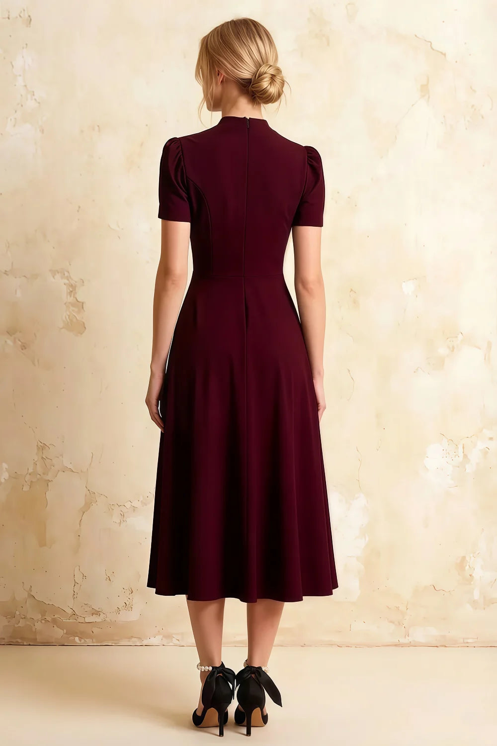Iris Burgundy Scuba Crepe High Neck Midi Dress