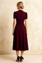 Iris Burgundy Scuba Crepe High Neck Midi Dress