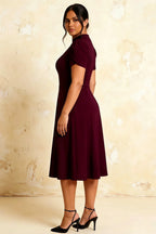 Iris Burgundy Scuba Crepe High Neck Midi Dress