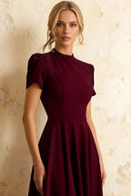Iris Burgundy Scuba Crepe High Neck Midi Dress