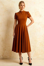 Iris Burnt Orange Scuba Crepe High Neck Midi Dress