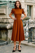 Iris Burnt Orange Scuba Crepe High Neck Midi Dress