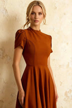 Iris Burnt Orange Scuba Crepe High Neck Midi Dress