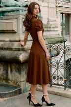 Iris Coffee Scuba Crepe High Neck Midi Dress