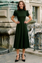 Iris Dark Green Scuba Crepe High Neck Midi Dress