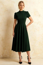 Iris Dark Green Scuba Crepe High Neck Midi Dress