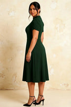 Iris Dark Green Scuba Crepe High Neck Midi Dress