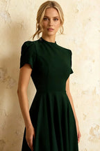 Iris Dark Green Scuba Crepe High Neck Midi Dress
