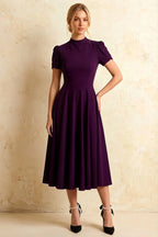 Iris Grape Scuba Crepe High Neck Midi Dress