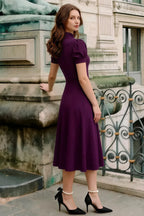 Iris Grape Scuba Crepe High Neck Midi Dress