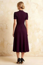 Iris Grape Scuba Crepe High Neck Midi Dress