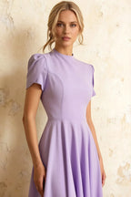 Iris Lavender Scuba Crepe High Neck Midi Dress