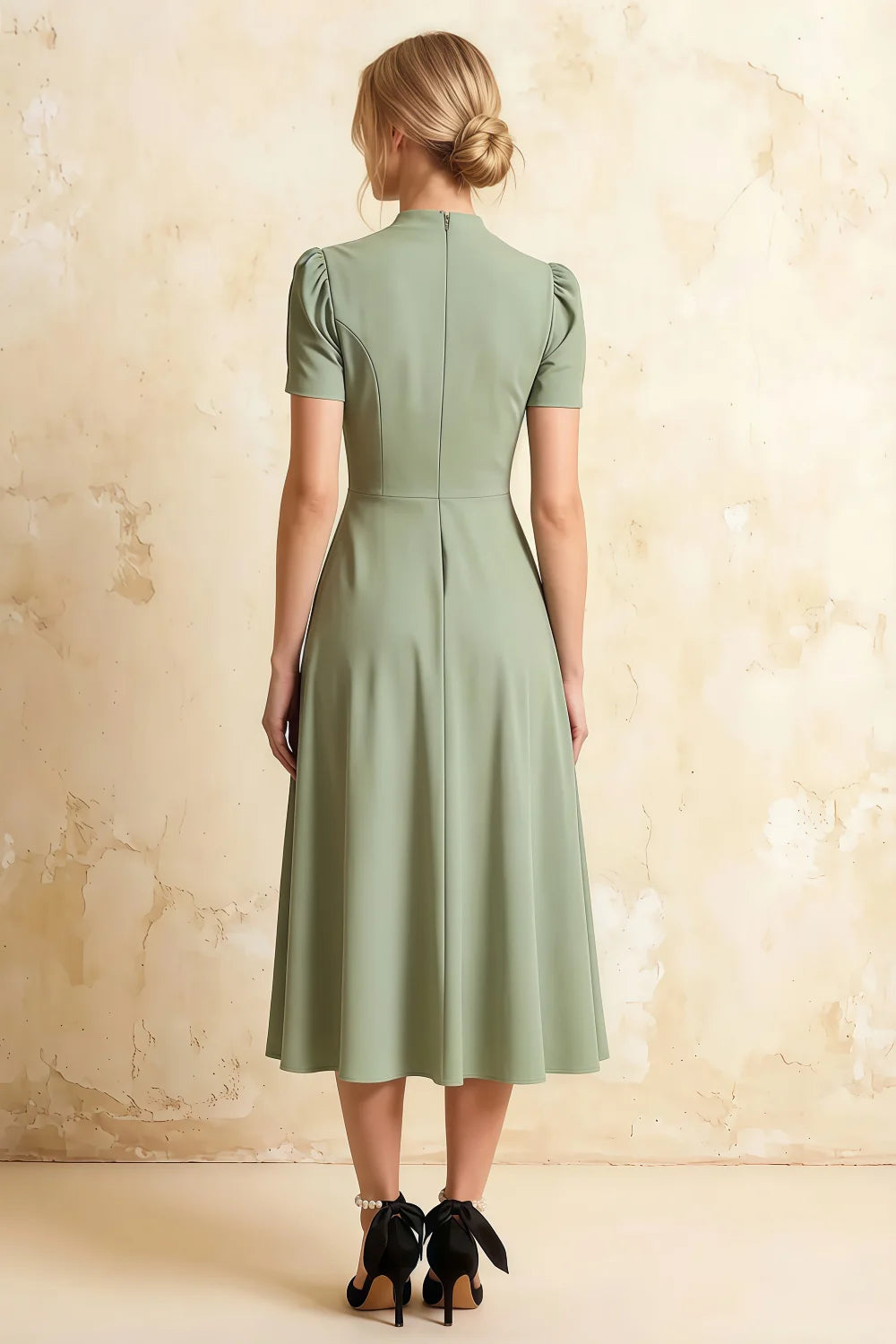 Vestido midi de cuello alto de crepé de buceo Iris Mint