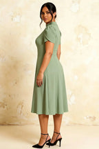 Iris Mint Scuba Crepe High Neck Midi Dress