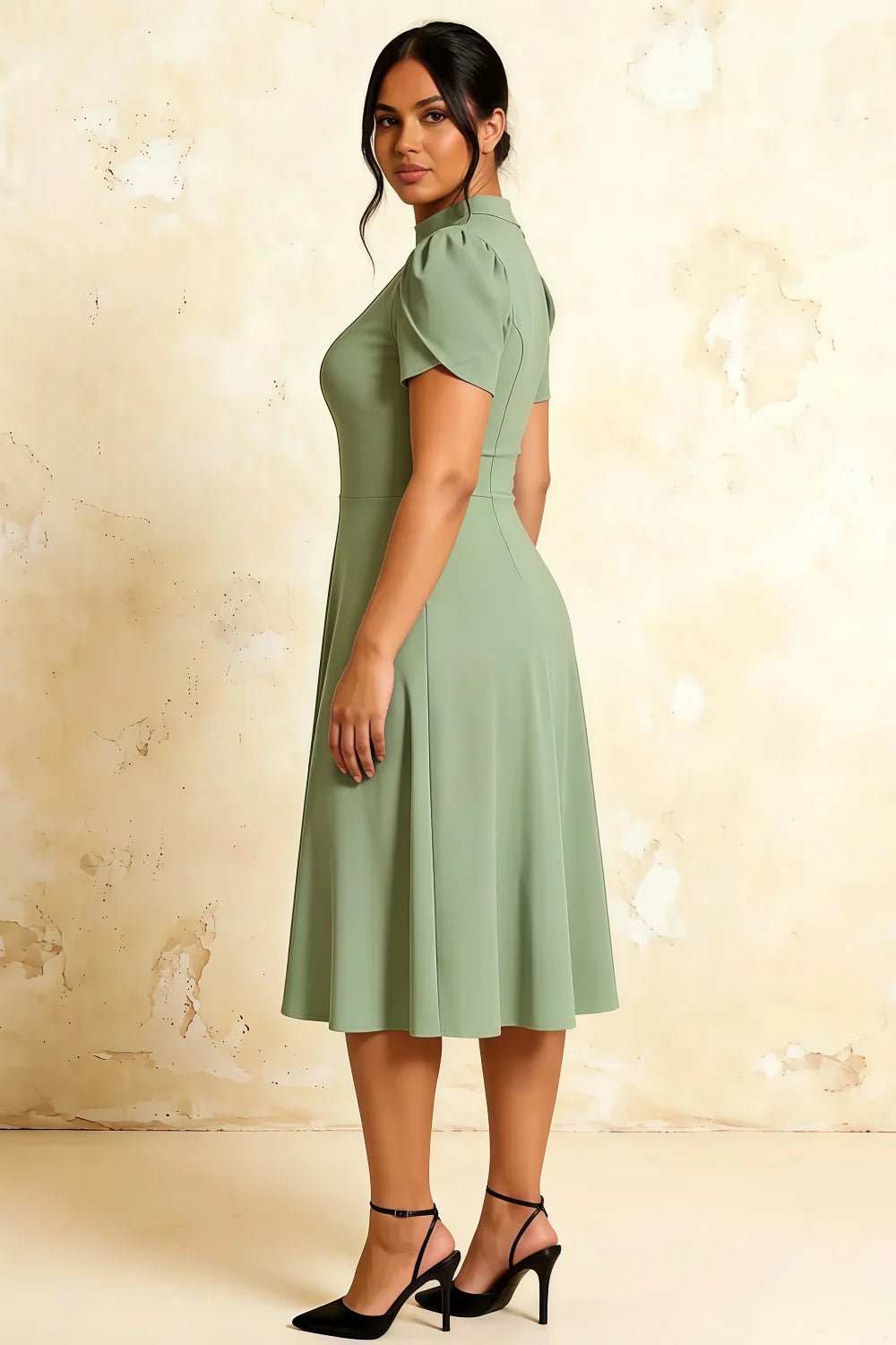 Iris Mint Scuba Crepe High Neck Midi Dress