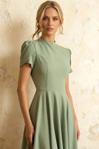 Iris Mint Scuba Crepe High Neck Midi Dress