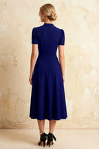 Iris Navy Blue Scuba Crepe High Neck Midi Dress