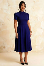 Iris Navy Blue Scuba Crepe High Neck Midi Dress