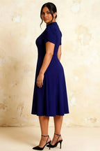 Iris Navy Blue Scuba Crepe High Neck Midi Dress