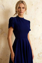 Iris Navy Blue Scuba Crepe High Neck Midi Dress