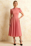 Iris Pink Scuba Crepe High Neck Midi Dress