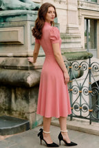 Iris Pink Scuba Crepe High Neck Midi Dress