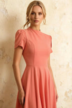 Iris Pink Scuba Crepe High Neck Midi Dress