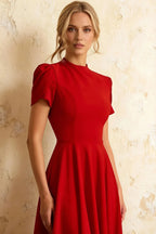 Iris Red Scuba Crepe High Neck Midi Dress