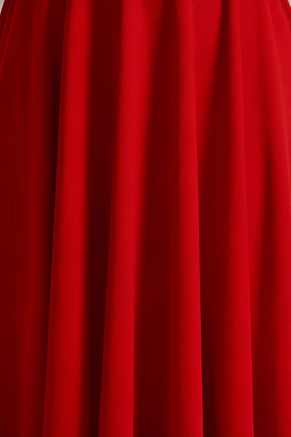 Iris Red Scuba Crepe High Neck Midi Dress