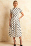 Iris White Polka Dot High Neck Midi Dress