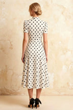 Iris White Polka Dot High Neck Midi Dress
